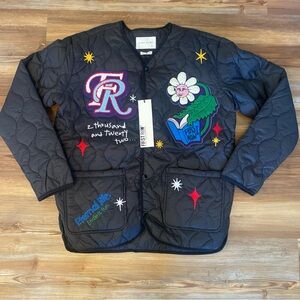 Black Quilted Jacket with Colorful Embroidery